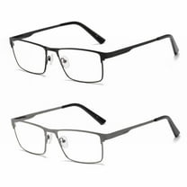 2 Pairs of Men Rectangle Spring Hinges Reading Glasses 1.25 Metal Business Blue Light Blocking Readers 1.25 Strength (1 Pc Black and 1 Pc Gunmetal)
