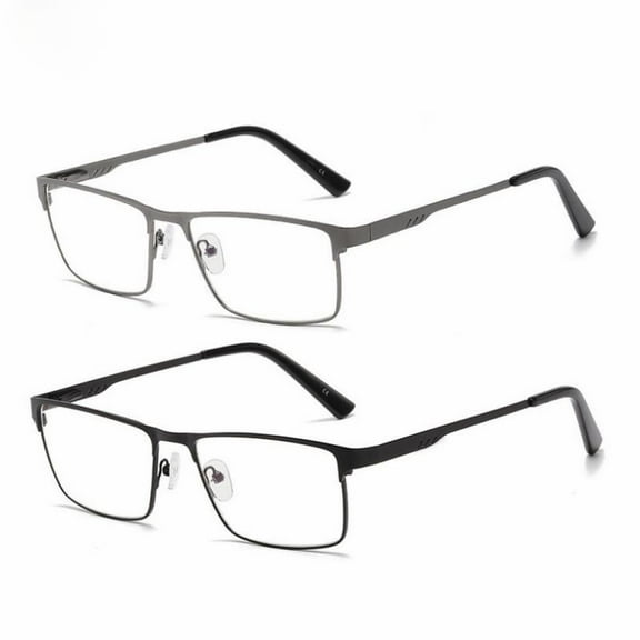 2 Pairs of Mens Classic Rectangle Reading Glasses 2.25, Metal Spring Hinges Classic HD Rimmed Readers 2.25