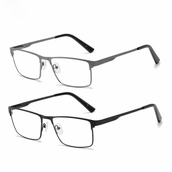 2 Pairs of Men Rectangle Spring Hinges Reading Glasses 3.25 Metal Business Blue Light Blocking Readers +3.25 Strength (1 Pc Black and 1 Pc Gunmetal)
