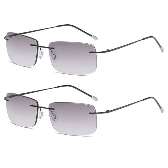 2 Pairs of Men Rimless Rimless BIFOCAL Sunglasses Rectangle Black Reading Glasses 2.50 Oversized Metal Shades Readers +2.50 UV