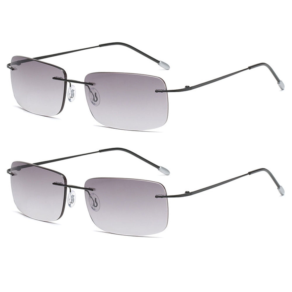 2 Pairs of Men Rimless Rimless BIFOCAL Sunglasses Rectangle Black Reading Glasses 4.00 Oversized Metal Shades Readers +4.00 UV