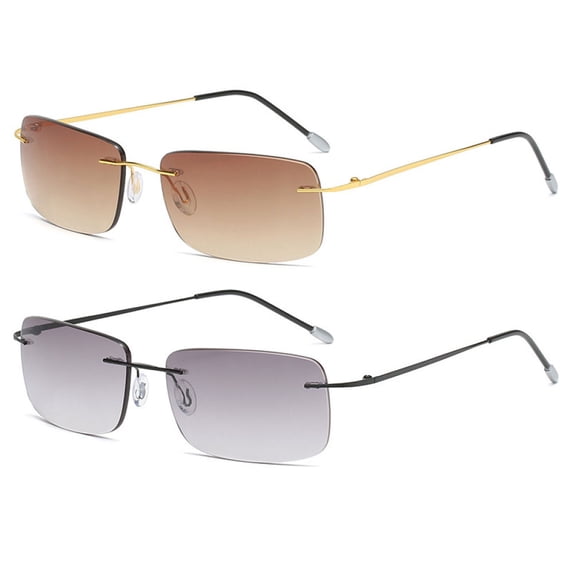2 Pairs of Men Rimless Rimless BIFOCAL Sunglasses Rectangle Reading Glasses 2.00 Oversized Metal Shades Readers +2.00 UV