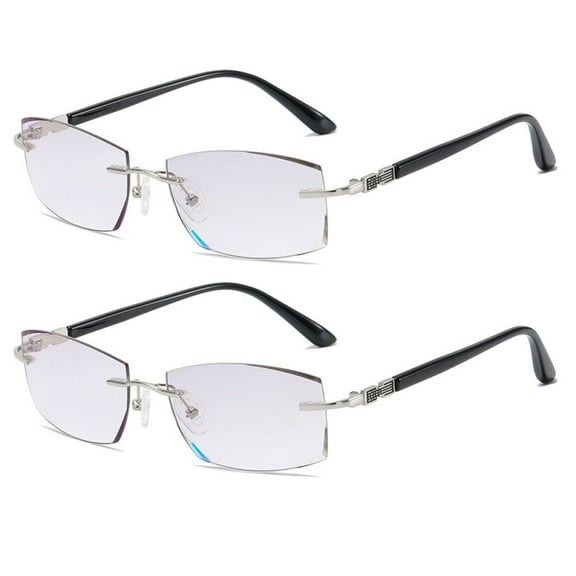 2 Pairs of Men Silver Diamond Rimless Reading Glasses 2.50 Tinted Gray BIFOCAL Rectangular Readers Sunglasses +2.50 strength