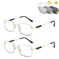 thumbnail image 1 of 2 Pairs of Men's Fashion Blue Light Blocking Rimless Reading Glasses, Metal Gold Rectangular PHOTOCHROMIC Sunglasses Readers, 1 of 6