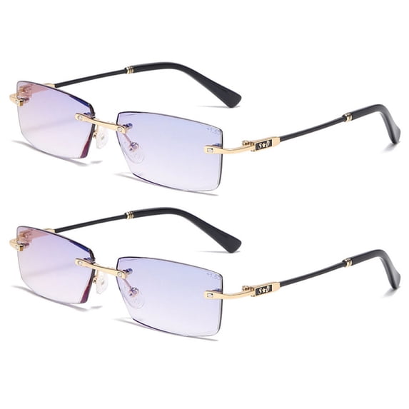 2 Pairs of Men's Gradient Gray Rimless Reading Glasses 2.50 Anti Blue Light Business Sunglasses Classic Presbyopic Glasses Rectangle Readers +2.50