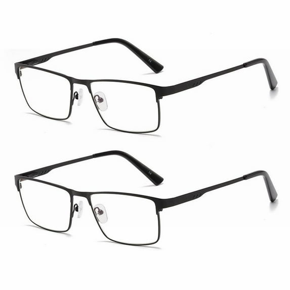 2 Pairs of Mens Classic Rectangle Reading Glasses +2.75, Metal Black Spring Hinges Classic HD Rimmed Readers 2.75