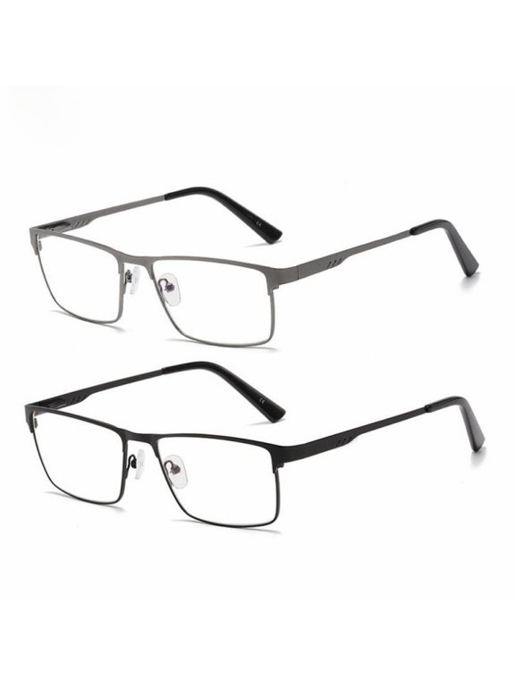 2 Pairs of Mens Classic Rectangle Reading Glasses +3.0, Metal Spring Hinges Classic HD Rimmed Readers 3.0