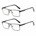 thumbnail image 1 of 2 Pairs of Mens Classic Rectangle Reading Glasses +3.5, Metal Black Spring Hinges Classic HD Rimmed Readers 3.5, 1 of 5