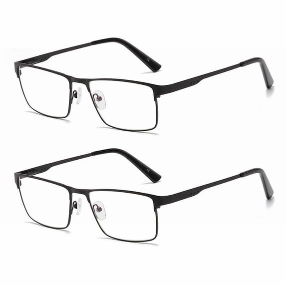 2 Pairs of Mens Classic Rectangle Reading Glasses +3.75, Metal Black Spring Hinges Classic HD Rimmed Readers 3.75