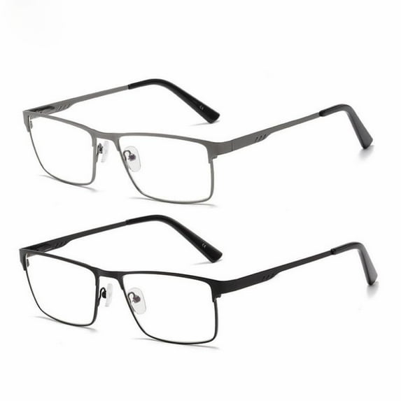 2 Pairs of Mens Classic Rectangle Reading Glasses +4.0, Metal Spring Hinges Classic HD Rimmed High Power Readers 4.0