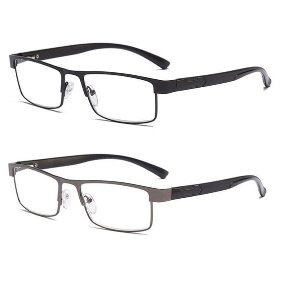 2 Pairs of Mens Rimmed Blue Light Blocking Reading Glasses +1.0, Metal Spring Hinges Classic Readers 1.0