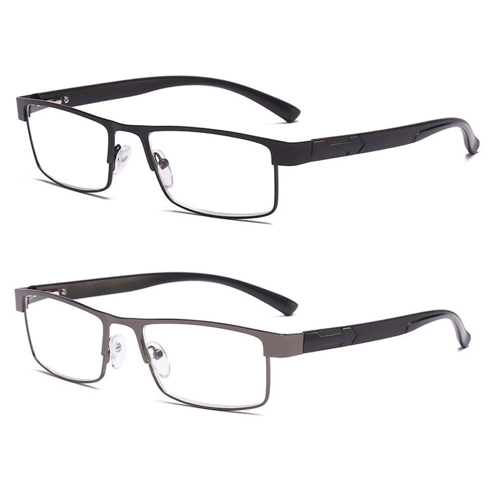 2 Pairs of Mens Rimmed Blue Light Blocking Reading Glasses +2.0, Metal Spring Hinges Classic Readers 2.0