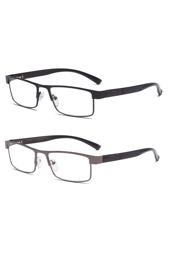 2 Pairs of Mens Rimmed Blue Light Blocking Reading Glasses +2.0, Metal Spring Hinges Classic Readers 2.0