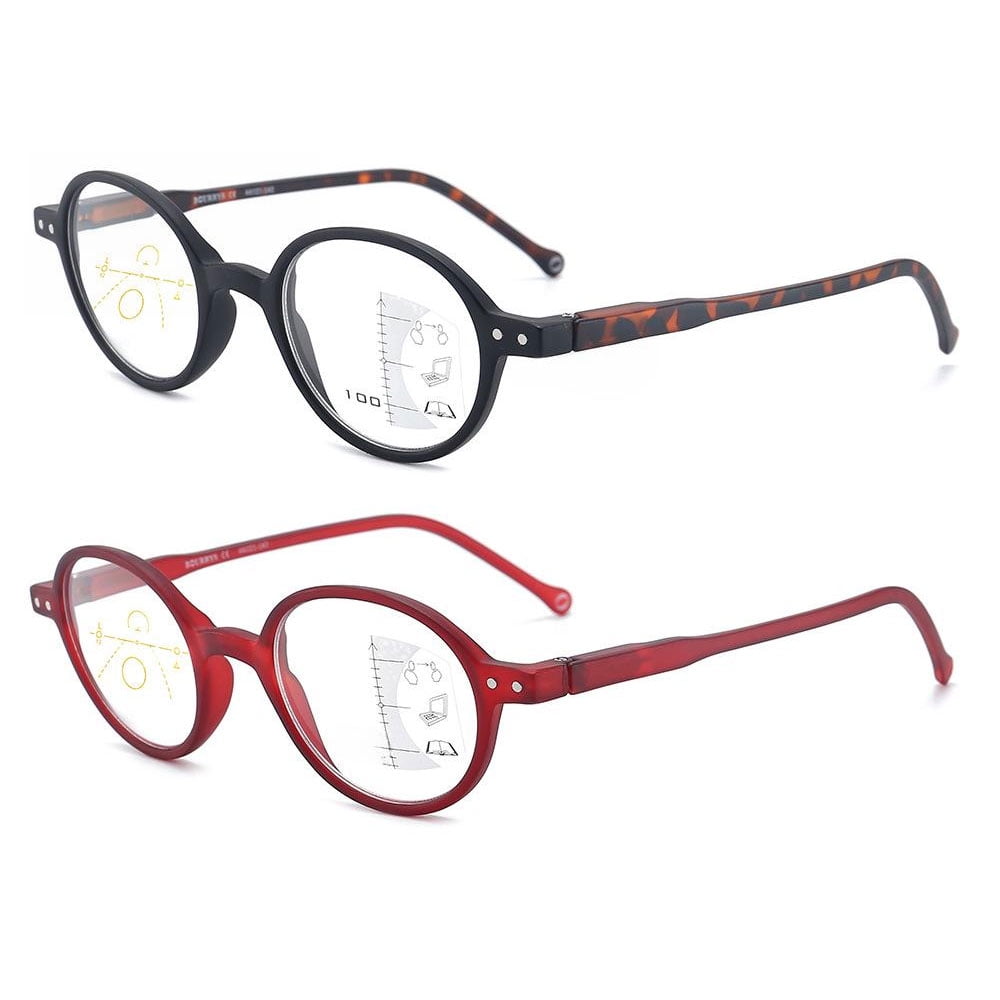 2 Pairs of New Anti-Blue Light Multifocal Round Reading Glasses For Women and Men Presbyopic Glasses Spring Hinge Progressive Readers +2.50