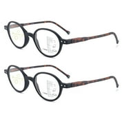 2 Pairs of New Anti-Blue Light Multifocal Round Reading Glasses For Women and Men Tortoise Presbyopic Glasses Spring Hinge Progressive Readers +2.00