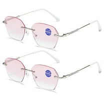 2 Pairs of New Rimless Diamond Trimming Silver Anti-Blue Light Reading Glasses Fashion Metal Gradient Pink Sunglasses Readers  1.00