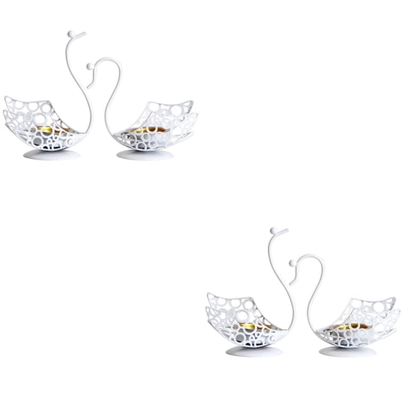 2 Pairs of Office Desktop Metal Wrought Iron Swan Decorations