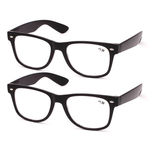 2 Pairs of Oversized Square Classic Black Reading Glasses +2.50 Spring Hinge Ultralight Plastic Readers 2.50