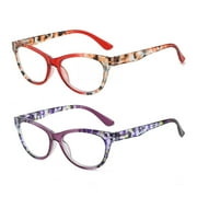 2 Pairs of Purple Trendy Fashion Reading Glasses Cat Eye Presbyopic Glasses Anti-Blue Light Spring Hinge Readers +3.00 for Women HD