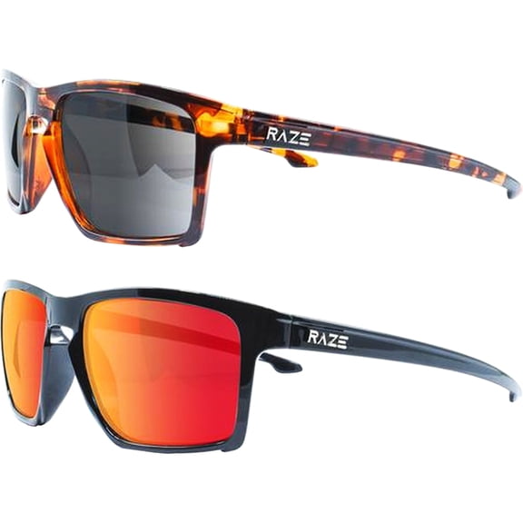 2 Pairs of Raze Journey Sunglasses Tortoise Frame Smoke Lens Black Gloss Frame Smoke Red Mirror Lens