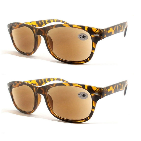 2 Pairs of Rectangle Tinted Brown Sunglasses Reading Glasses for Men and Women, Tortoiseshell Presbyopic Glasses Readers +2.50 UV