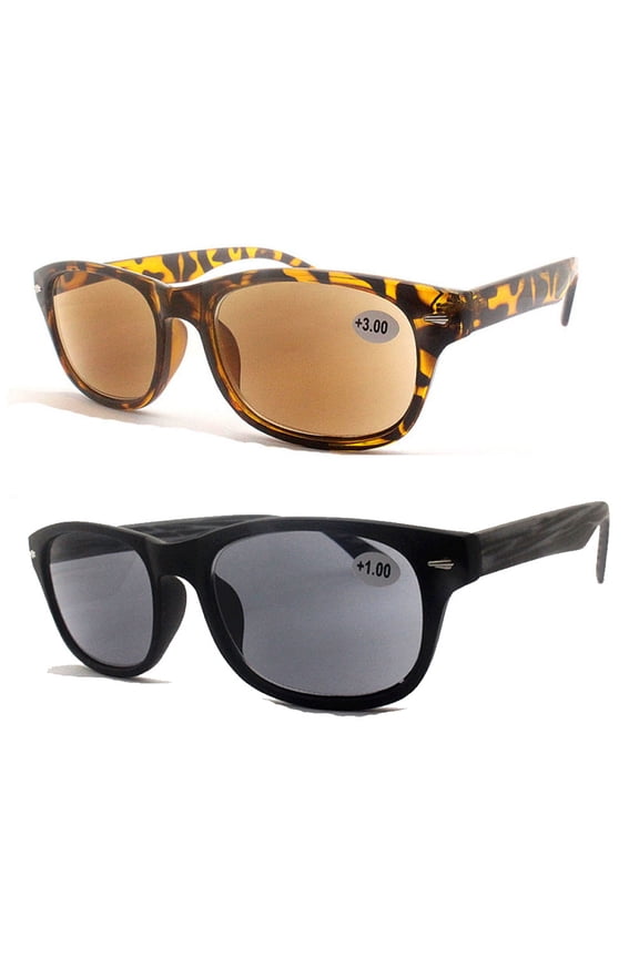 2 Pairs of Rectangle Tinted Sunglasses Reading Glasses for Men and Women, Presbyopic Glasses Readers +3.00 UV