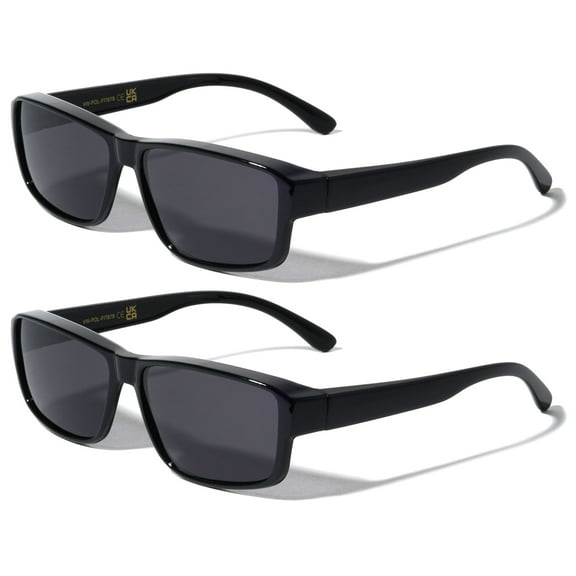 V.W.E. Polarized UV Protection Fit Over Prescription Unisex Rectangle Sunglasses, Black, 2-Piece