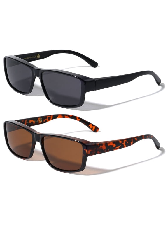 2 Pairs of Rectangular Polarized Fit Over Sunglasses Wear Over Prescription Eyeglasses 100% UV Protection Men Women