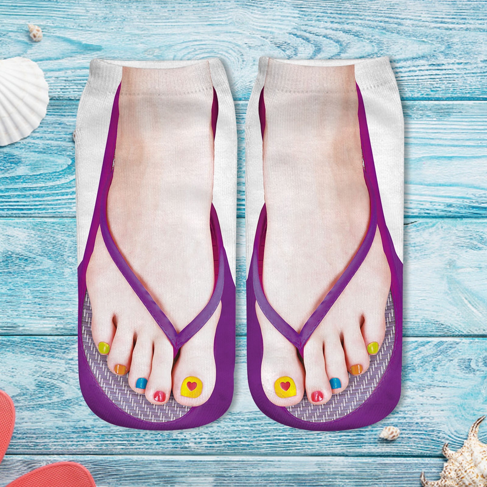 2 Pairs of Socks Red Polyester Two Pairs 3D Pattern Manicure Print