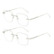 2 Pairs of Square Rimless Reading Glasses +2.5, Womens Blue Light Blocking Metal Silver Oversized Readers 2.50, Fashion Presbyopia Eyeglasses