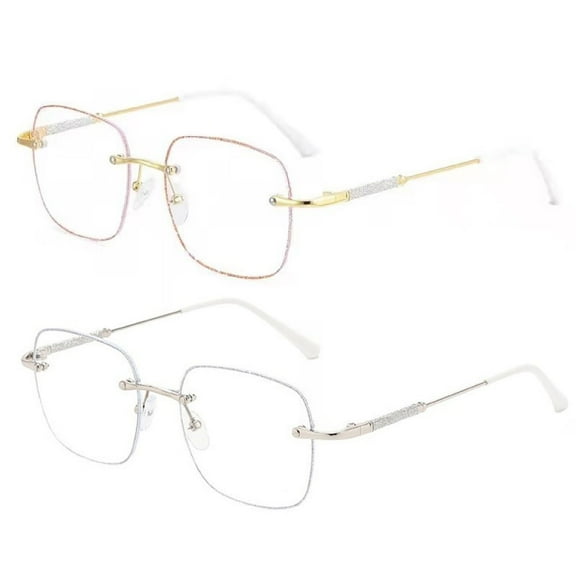 2 Pairs of Square Rimless Reading Glasses +3.0, Womens Blue Light Blocking Metal Oversized Readers 3.00, Fashion Presbyopia Eyeglasses