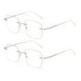 thumbnail image 1 of 2 Pairs of Square Rimless Reading Glasses +3.5, Womens Blue Light Blocking Metal Silver Oversized Readers 3.50, Fashion Presbyopia Eyeglasses, 1 of 4