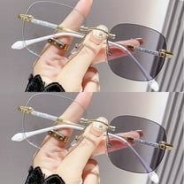 2 Pairs of Ultra Light Rimless Bling Photochromic Gray Square Frameless Gold Reading Glasses for Women Blue Light Blocking Readers UV