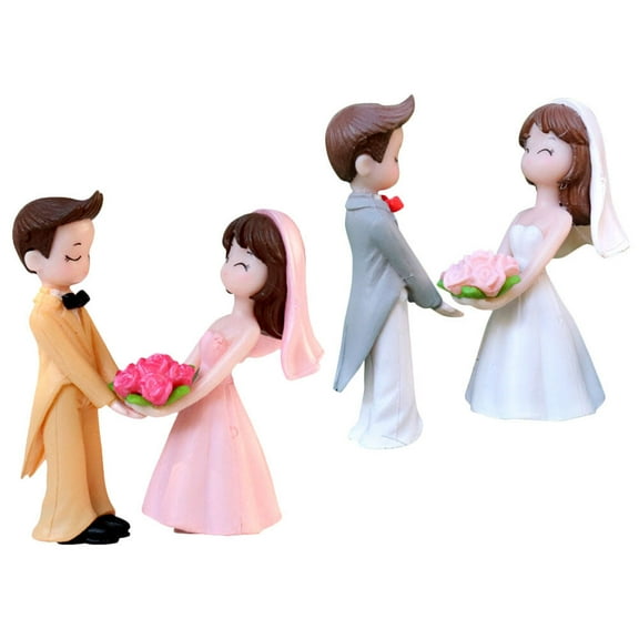2 Pairs of Wedding Couple Dolls Small Bride Groom Models Adorable Wedding Couple Figurine Decors