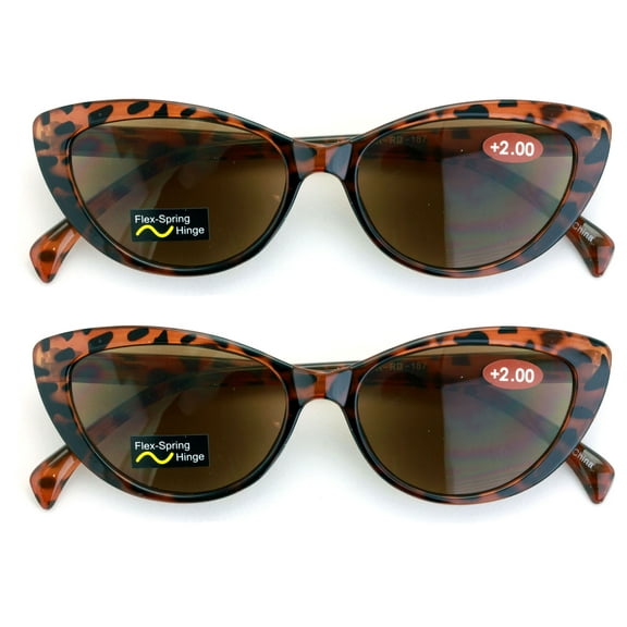 2 Pairs of Women Cateye Outdoor Reading Sunglasses - Tinted Readers Glasses - Fully Magnified Lens
