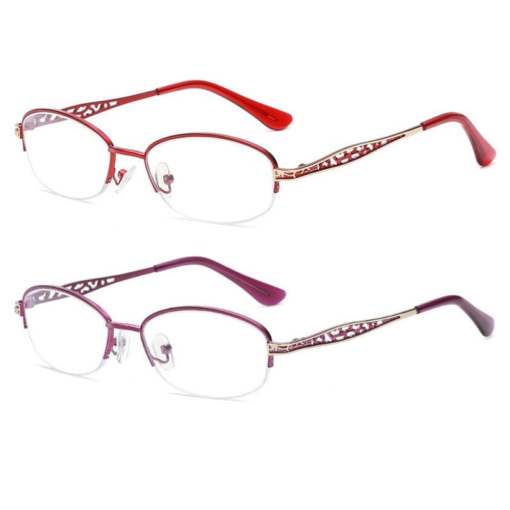 2 Pairs of Women Half Rimless Reading Glasses 3.50 Metal Presbyopic Glasses Anti-blue Light Readers 3.50 Strength
