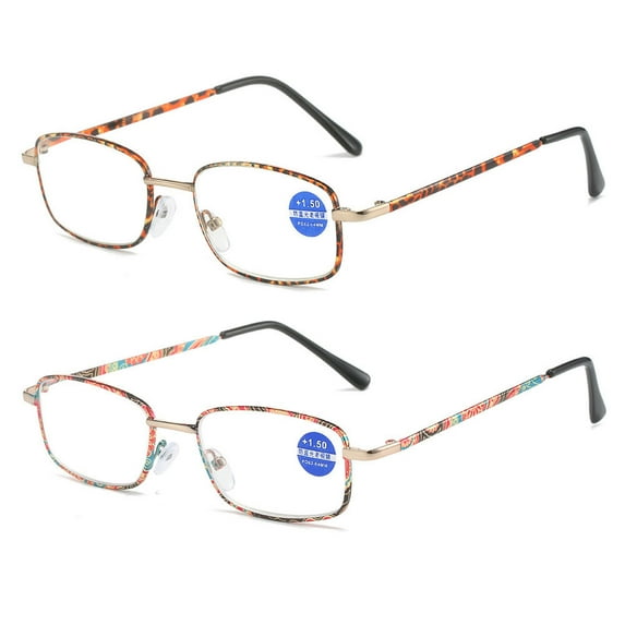 2 Pairs of Women Metal Anti-blue Light Reading Glasses 1.50 Men Vintage Rectangle HD Readers +1.50 Strength