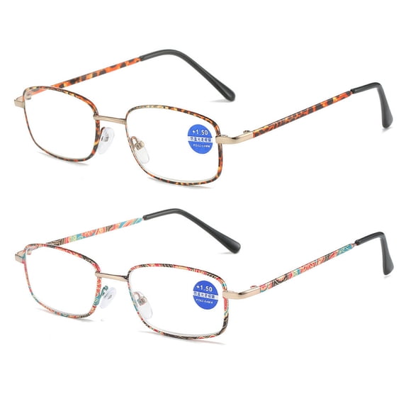 2 Pairs of Women Metal Anti-blue Light Reading Glasses 2.50 Men Vintage Rectangle HD Readers +2.50 Strength
