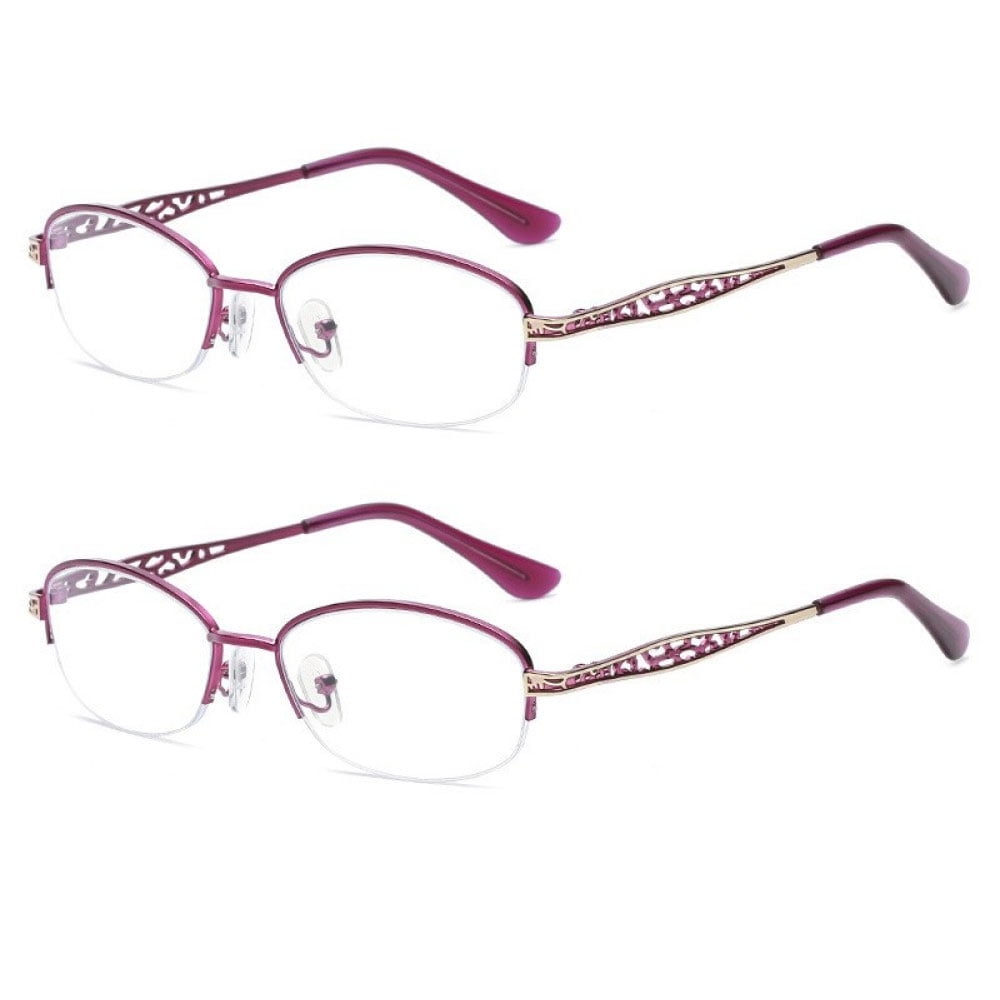 2 Pairs of Women Purple Half Rimless Reading Glasses 3.00 Metal Presbyopic Glasses Anti-blue Light Readers 3.00 Strength