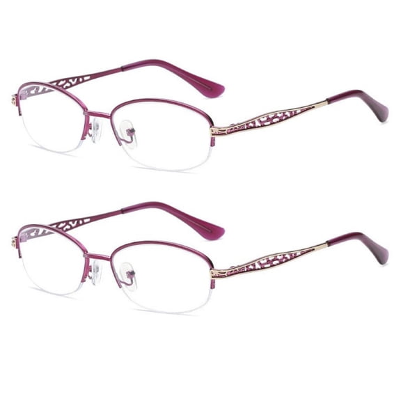 2 Pairs of Women Purple Half Rimless Reading Glasses 3.00 Metal Presbyopic Glasses Anti-blue Light Readers 3.00 Strength