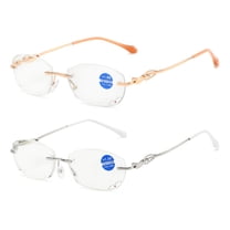 2 Pairs of Women Rimless Blue Light Blocking Reading Glasses 1.00, Ladies Rectangle Metal Presbyopia Glasses Readers 1.00 strength