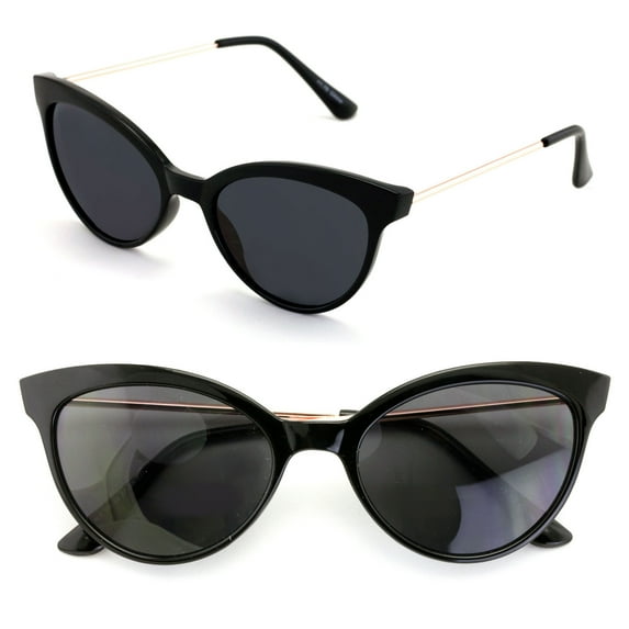 2 Pairs of Womens Fully Magnified Outdoor Reading Sunglasses - Full Tint Readers Cateye Black +2.75