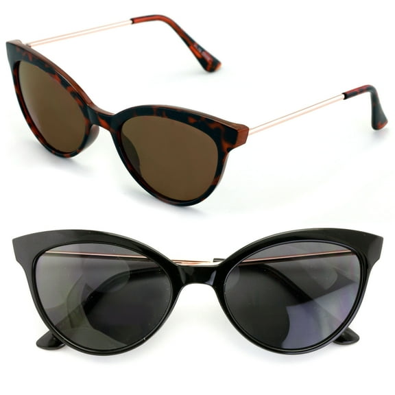 2 Pairs of Womens Fully Magnified Outdoor Reading Sunglasses - Full Tint Readers Cateye Black Tortoise  2.50