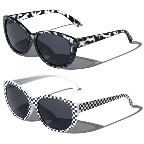 2 Pairs of Womens Fully Magnified Outdoor Reading Sunglasses - Full Tint Readers - Oversized Leopard Jackie O Vintage +1.50