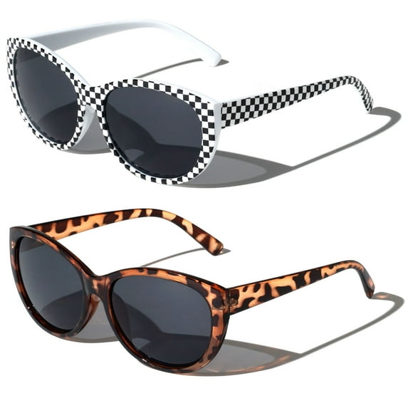 2 Pairs of Womens Fully Magnified Outdoor Reading Sunglasses - Full Tint Readers - Oversized Leopard Jackie O Vintage +1.50