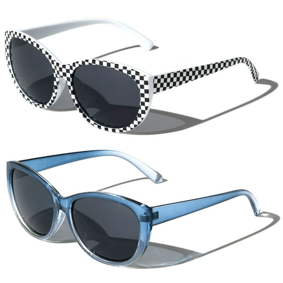 2 Pairs of Womens Fully Magnified Outdoor Reading Sunglasses - Full Tint Readers - Oversized Leopard Jackie O Vintage +1.75