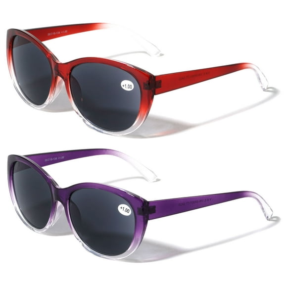 2 Pairs of Womens Fully Magnified Outdoor Reading Sunglasses - Full Tint Readers - Oversized Leopard Jackie O Vintage 2.00