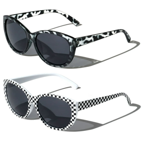 2 Pairs of Womens Fully Magnified Outdoor Reading Sunglasses - Full Tint Readers - Oversized Leopard Jackie O Vintage +2.75