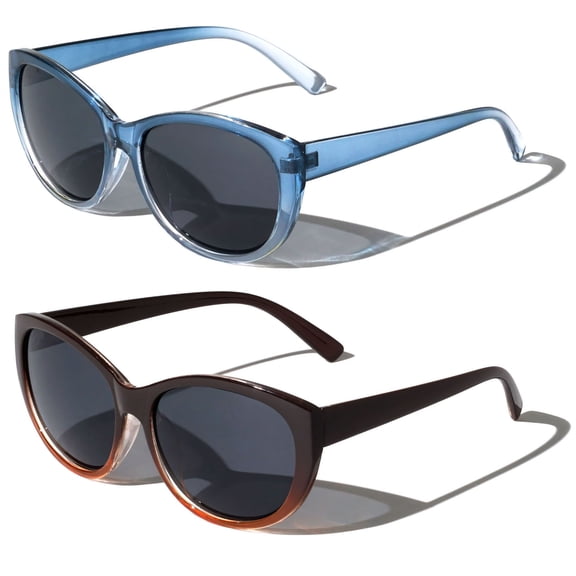 2 Pairs of Womens Fully Magnified Outdoor Reading Sunglasses - Full Tint Readers - Oversized Leopard Jackie O Vintage +3.00