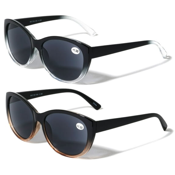 2 Pairs of Womens Fully Magnified Outdoor Reading Sunglasses - Full Tint Readers - Oversized Leopard Jackie O Vintage +3.00